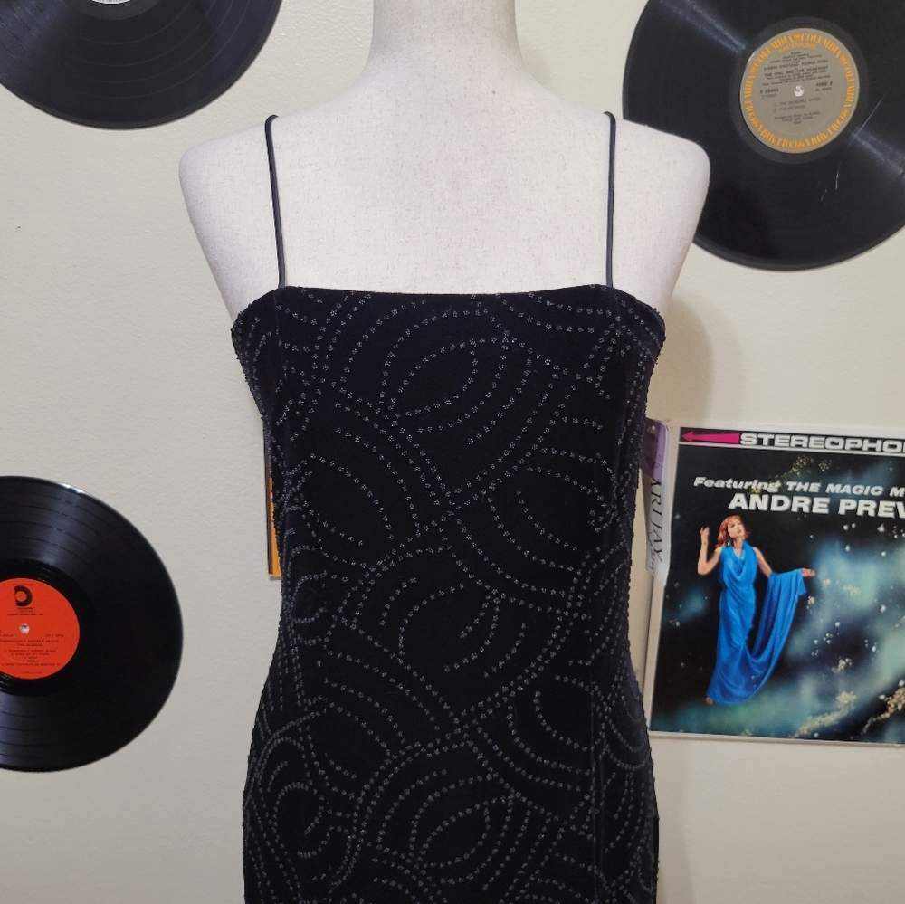 Bari Jay | 90s Vintage Beadrd Velvet Evening Dress